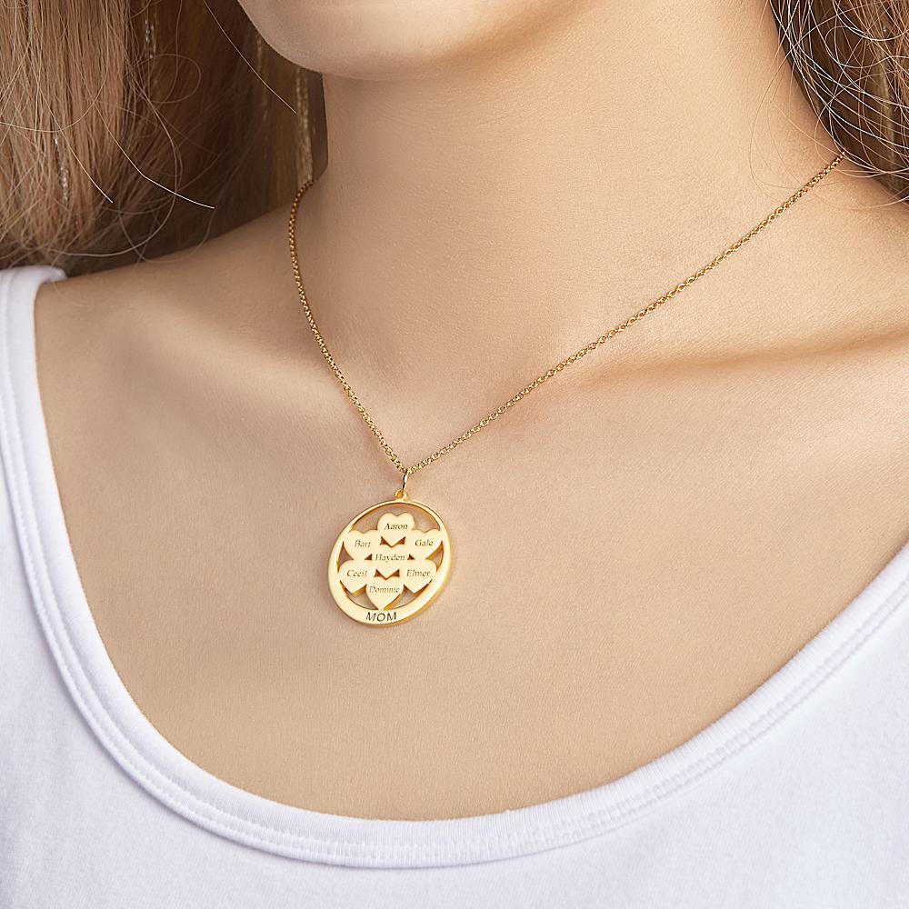 Custom Engraved Necklace Circle Hearts Mom Pendant Necklace Creative Gift - yournamenecklaceuk