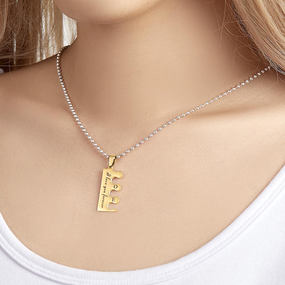 Engraved Love Puzzle Couple Necklaces Personalized Gold Black Necklaces Valentines Day Gifts - yournamenecklaceuk