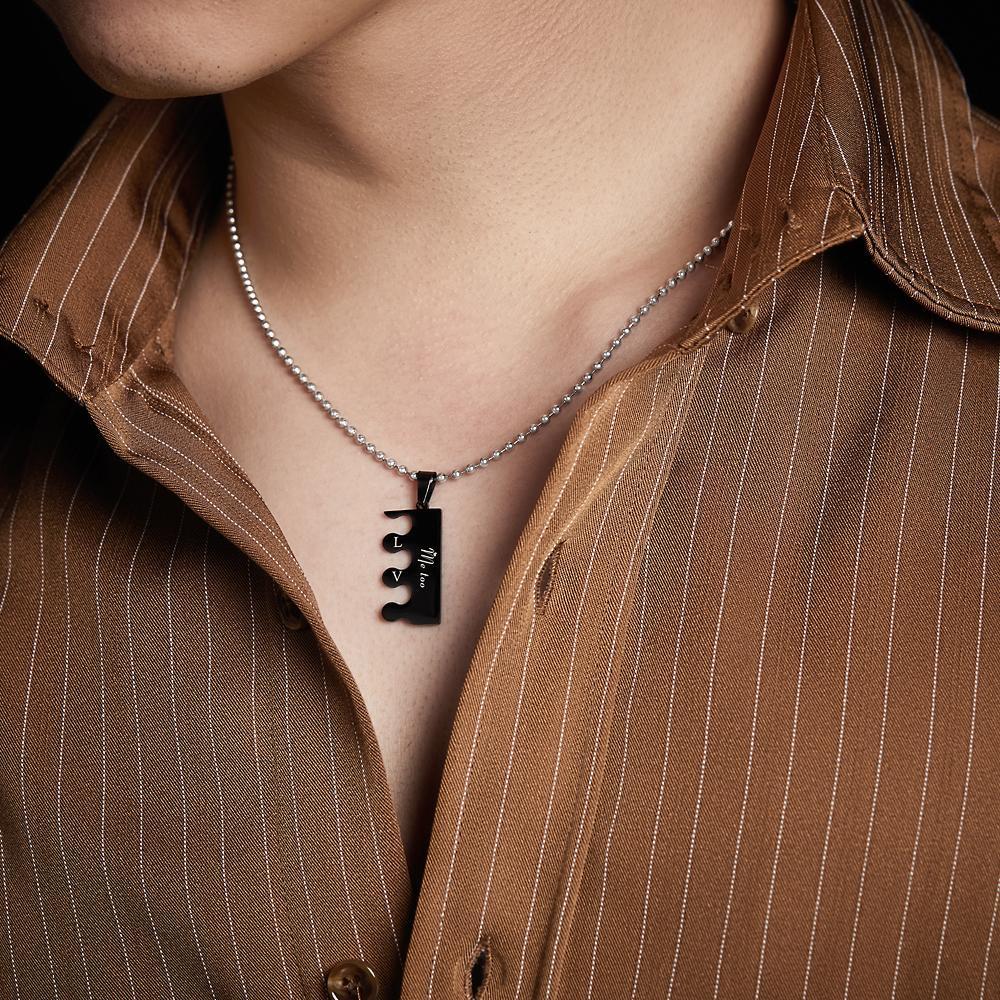 Engraved Love Puzzle Couple Necklaces Personalized Gold Black Necklaces Valentines Day Gifts - yournamenecklaceuk