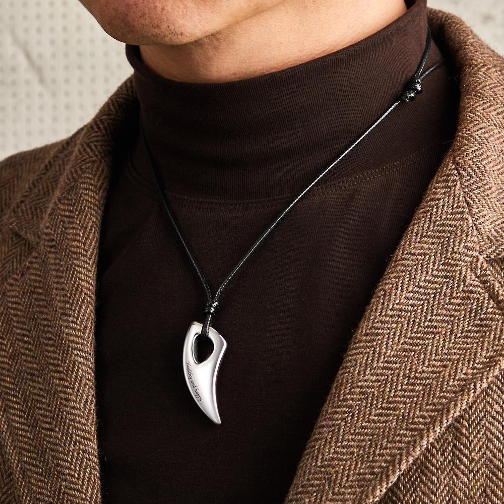 Custom Engraved Necklace Wolf Teeth Pendant Necklace Gift for Men - yournamenecklaceuk