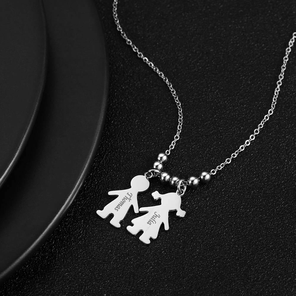 Engraved Necklace, Children Charms Necklace Mom Jewelry Platinum Plated - Silver - yournamenecklaceuk
