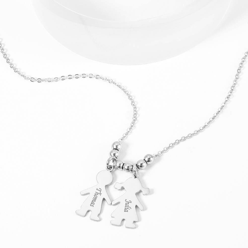 Engraved Necklace, Children Charms Necklace Mom Jewelry Platinum Plated - Silver - yournamenecklaceuk
