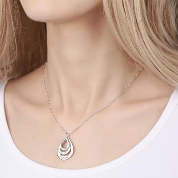 Personalised Engraved Necklace Drop Shaped Family Necklace in Silver