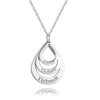 Personalised Engraved Necklace Drop Shaped Family Necklace in Silver