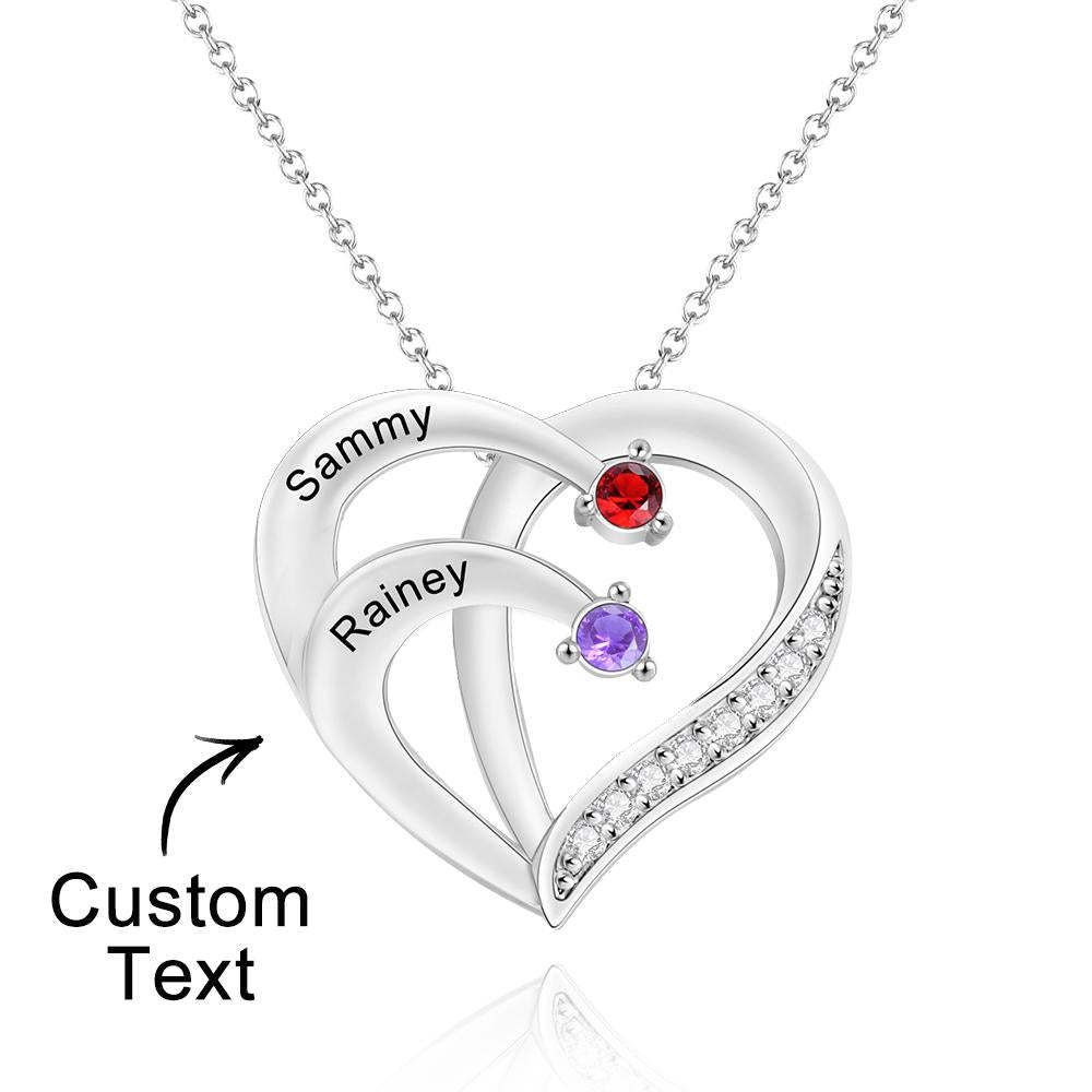 Engraved Birthstone Heart Shaped Necklace Personalized Name Necklace for Mom - yournamenecklaceuk
