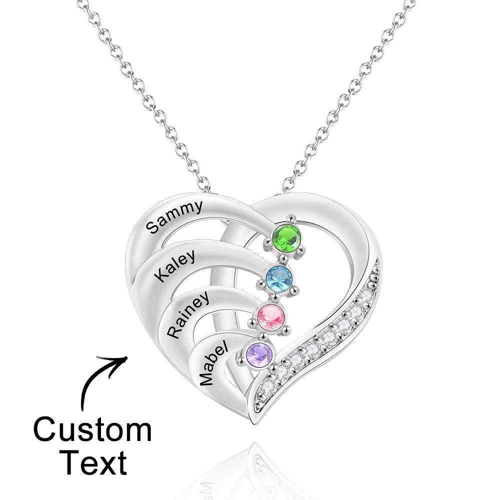 Engraved Birthstone Heart Shaped Necklace Personalized Name Necklace for Mom - yournamenecklaceuk