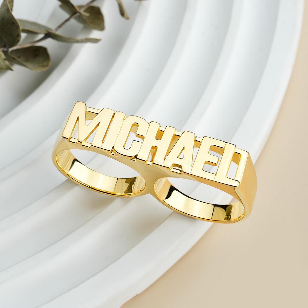 Custom Two Finger Name Ring Personalized Men's Double Band Ring - yournamenecklaceuk