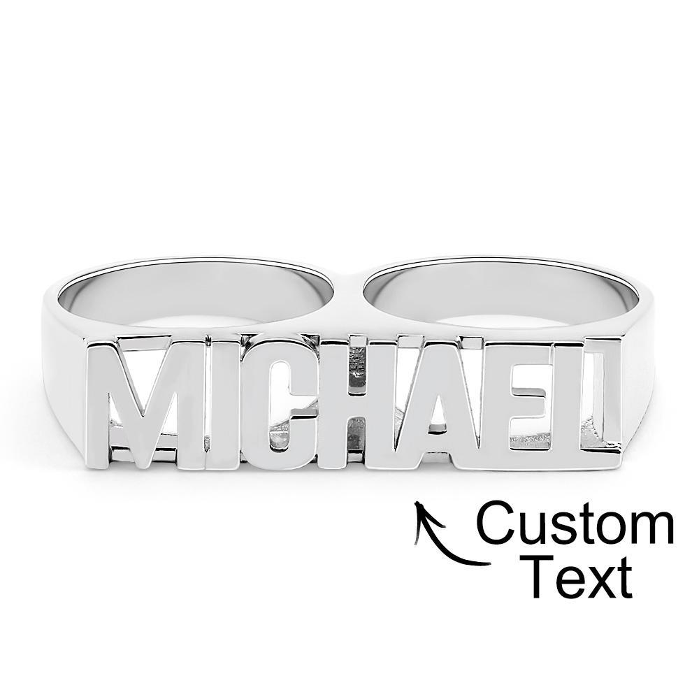 Custom Two Finger Name Ring Personalized Men's Double Band Ring - yournamenecklaceuk