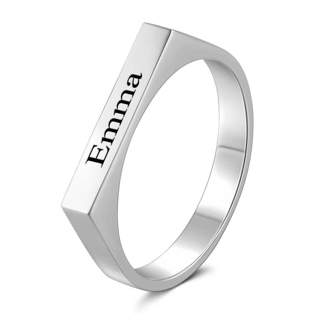 Name Ring Engraved Bar Ring Platinum Plated - yournamenecklaceuk