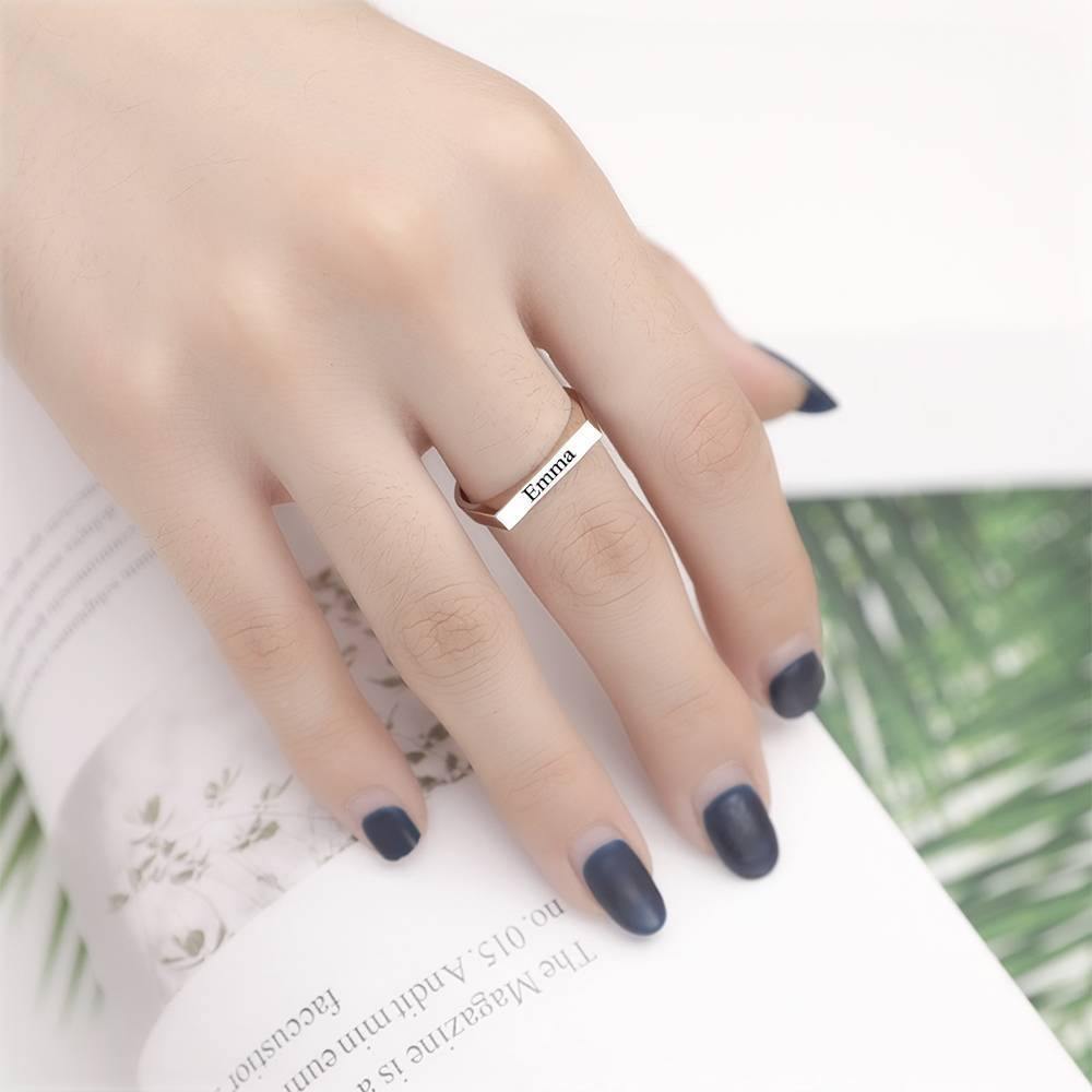 Name Ring Engraved Bar Ring Platinum Plated - yournamenecklaceuk