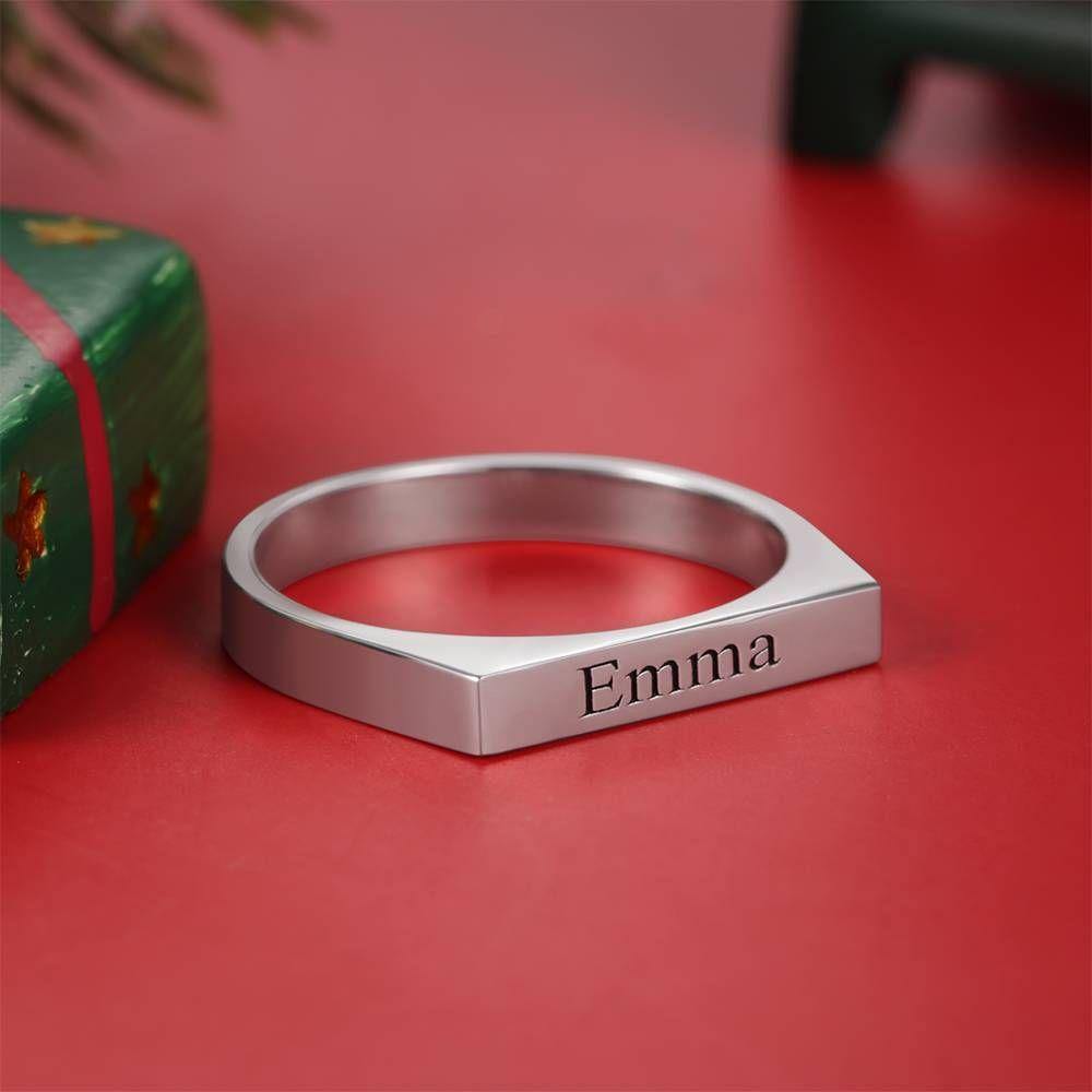 Name Ring Engraved Bar Ring Platinum Plated - yournamenecklaceuk