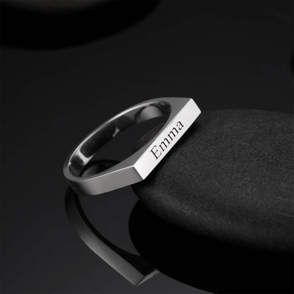 Name Ring Engraved Bar Ring Platinum Plated - yournamenecklaceuk