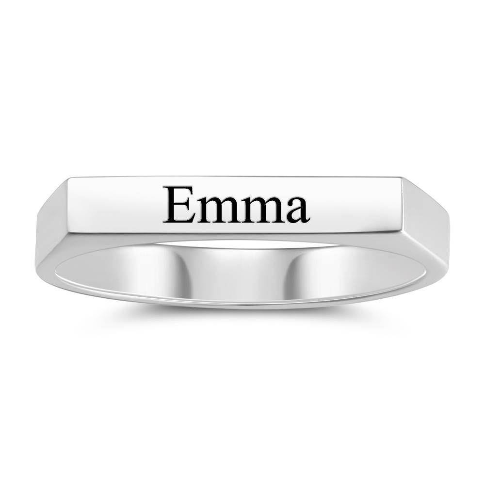 Name Ring Engraved Bar Ring Platinum Plated - yournamenecklaceuk