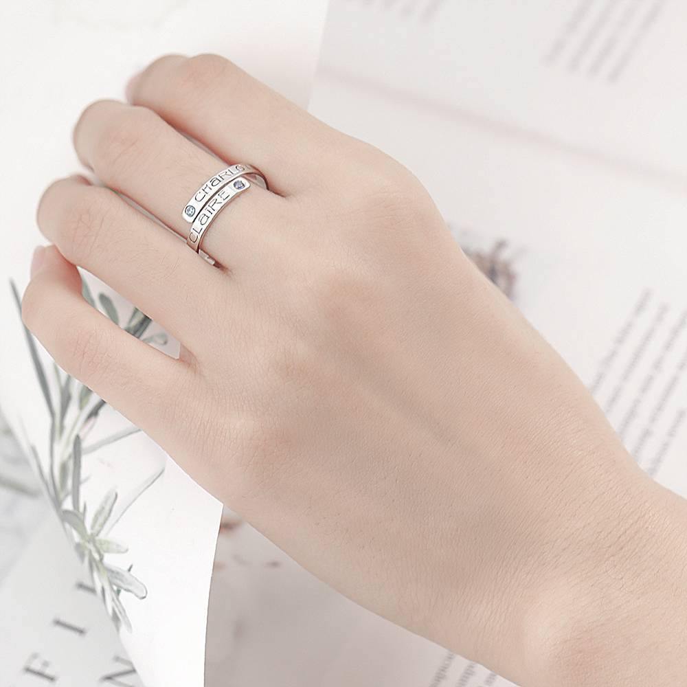 Personalised Birthstone Wrap Ring, Engraved Ring Couple's Gift Platinum Plated - yournamenecklaceuk