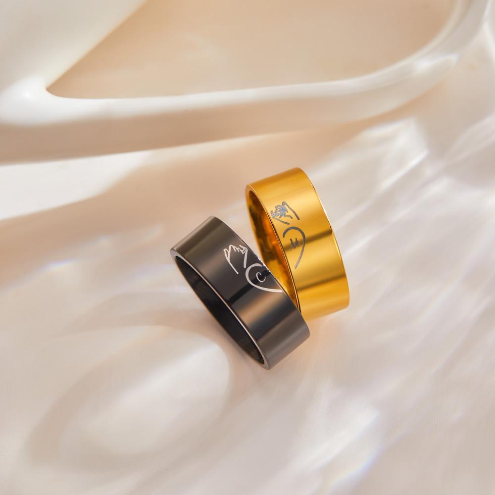 Custom Engraved Rings Pull Hook Matching Rings for Couples Gifts - yournamenecklaceuk