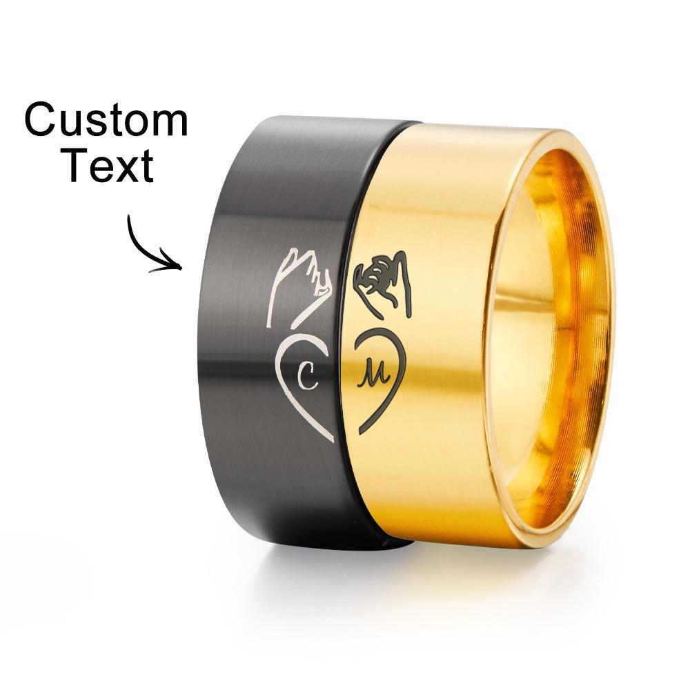 Custom Engraved Rings Pull Hook Matching Rings for Couples Gifts - yournamenecklaceuk