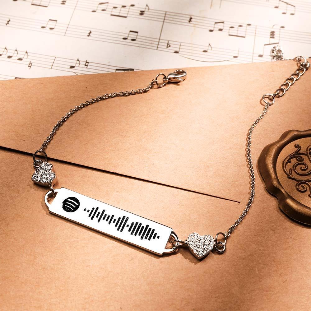 Custom Scannable Spotify Code Bracelet Diamond Heart Metal Creative Gifts - yournamenecklaceuk