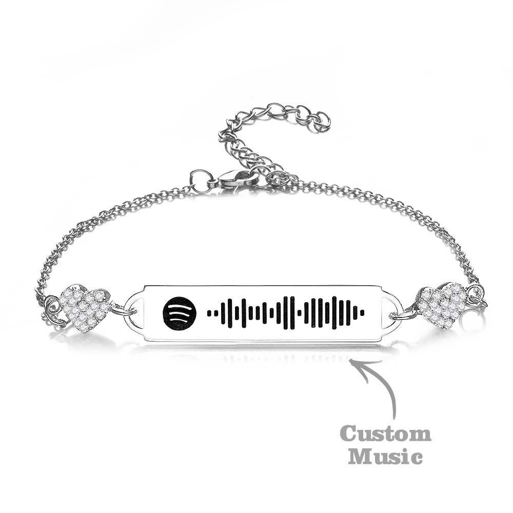 Custom Scannable Spotify Code Bracelet Diamond Heart Metal Creative Gifts - yournamenecklaceuk