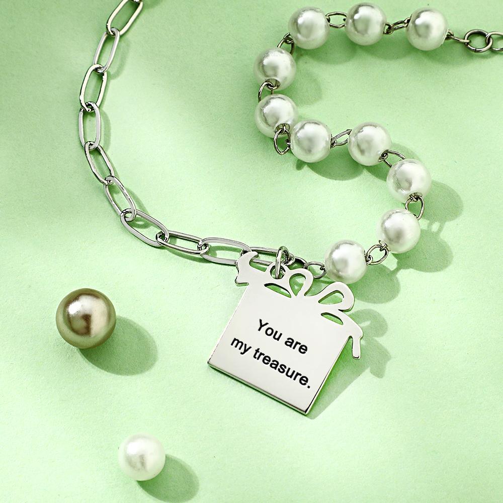 Custom Engraved Gift Box Bracelet With White Beads Fashion Bracelet Gift For Her - yournamenecklaceuk