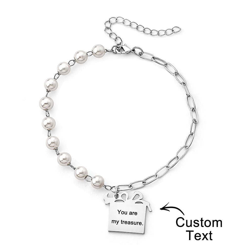 Custom Engraved Gift Box Bracelet With White Beads Fashion Bracelet Gift For Her - yournamenecklaceuk