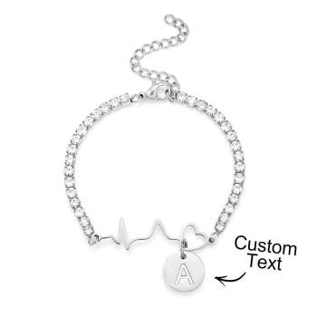 Custom Engraved Heartbeat Tennis Bracelet Fashionable All Diamonds Bracelet Gift For Her - yournamenecklaceuk