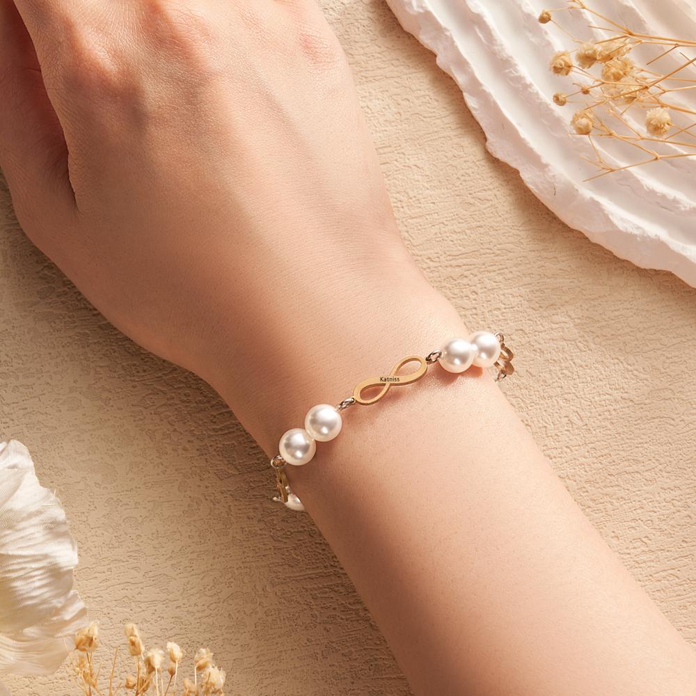 Custom Engraved Bracelet Infinity Love Pearl Romantic Gift - yournamenecklaceuk