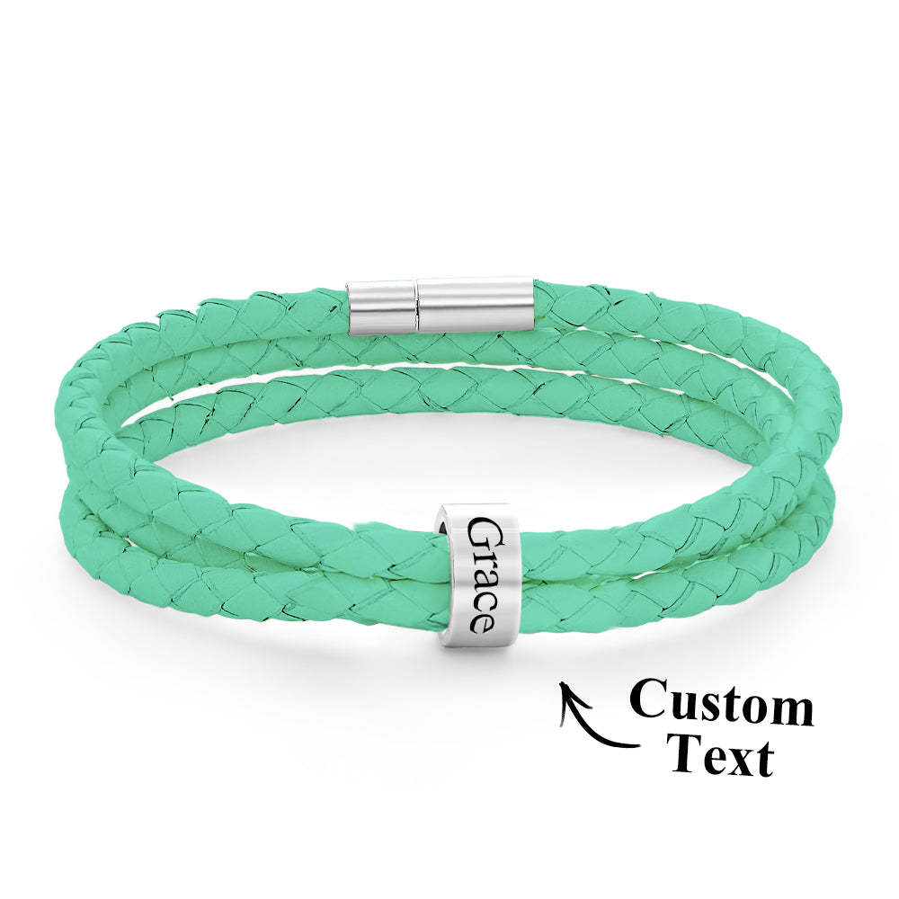 Men Braided Leather Bracelet with Small Custom Beads - yournamenecklaceuk