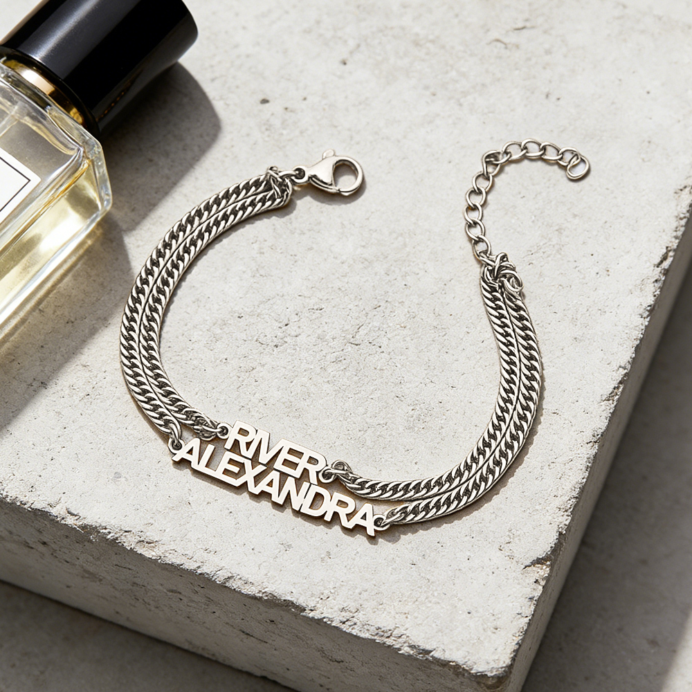 Custom Name Bracelet on Curb Chain Modern Block Letter Name Bracelet Personalized Heavy Chain Name Jewelry -  NameNecklaceUK
