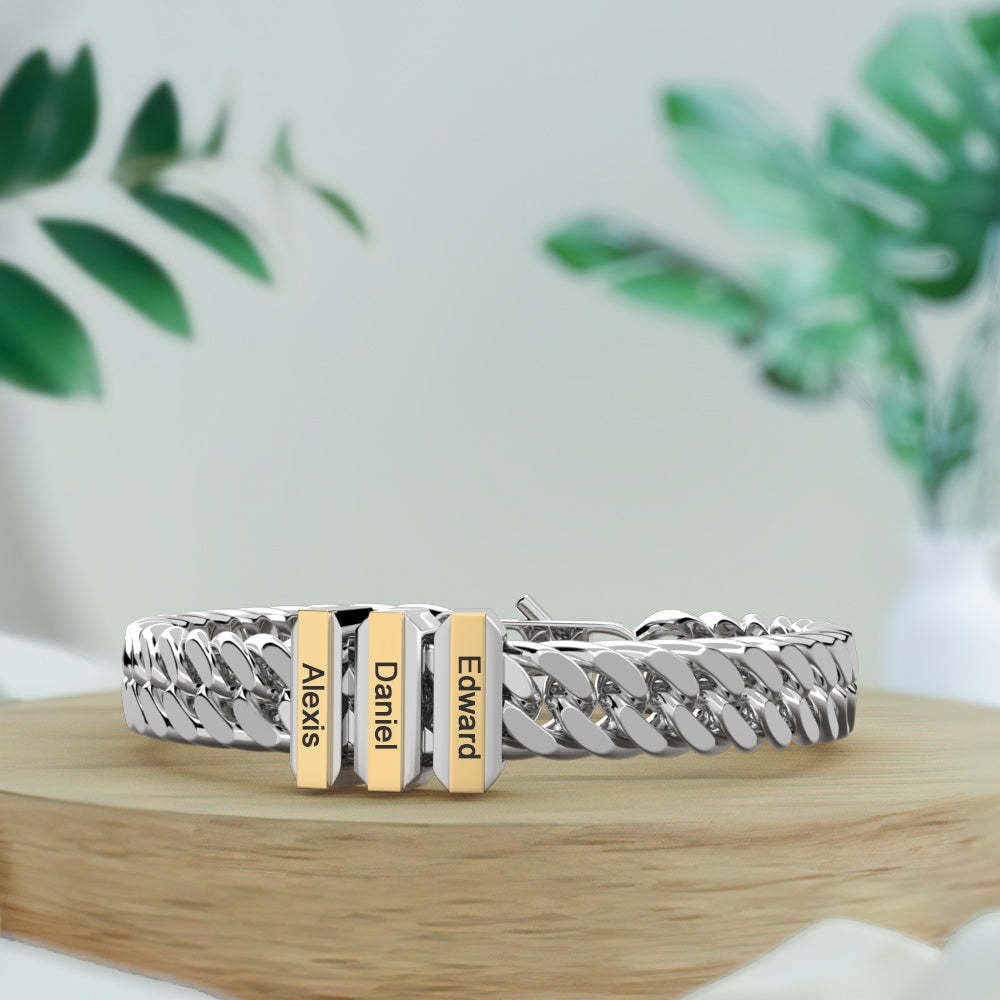 Personalized Engraved Bracelet Custom Gift for Dad 1-3 Charms - yournamenecklaceuk