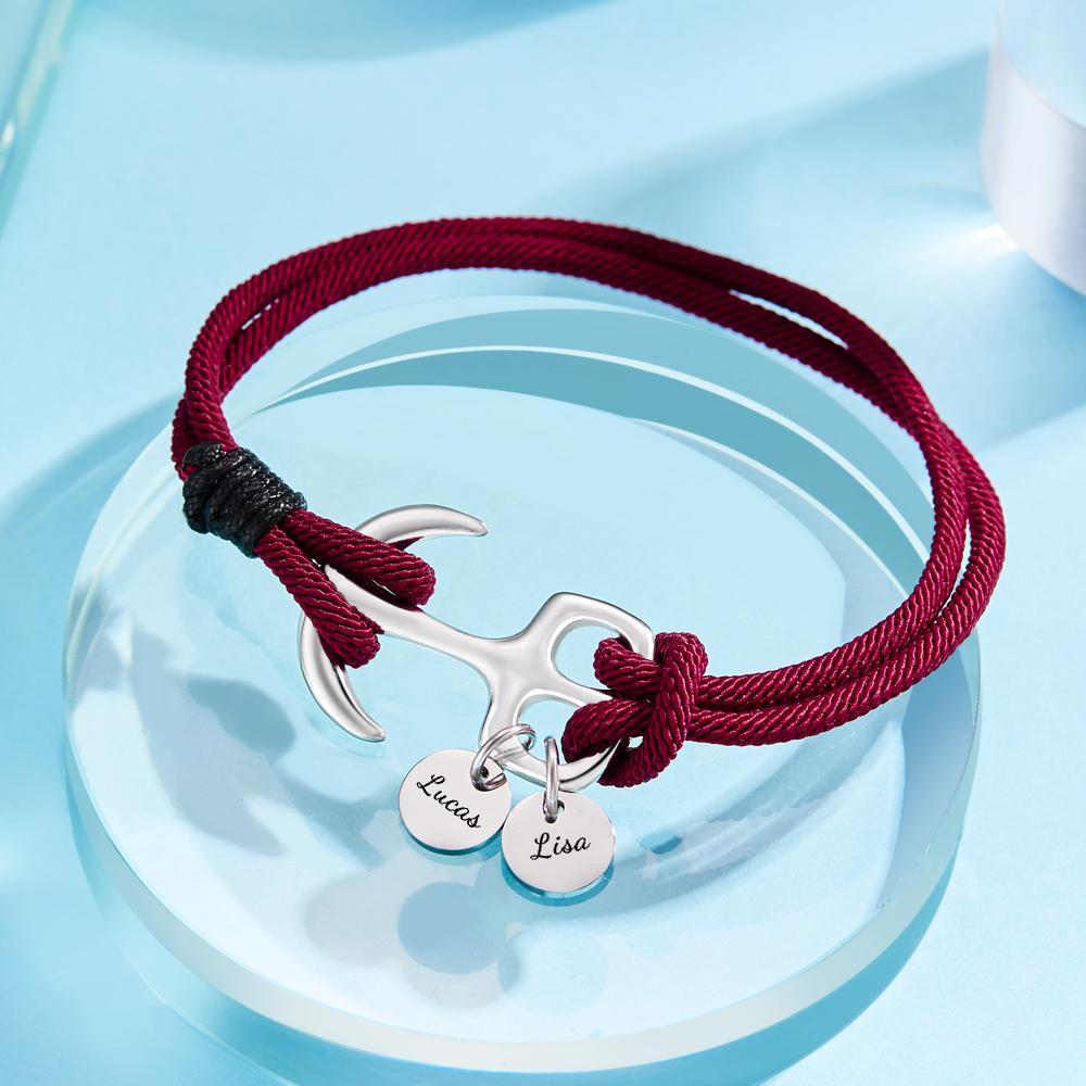Custom Engraved Bracelet Marine Anchor Cord Bracelet Gift for Men - yournamenecklaceuk