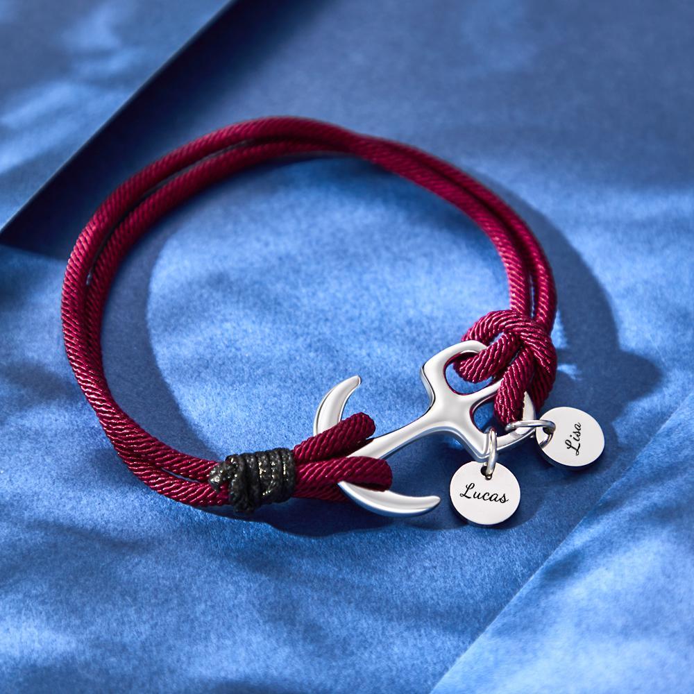 Custom Engraved Bracelet Marine Anchor Cord Bracelet Gift for Men - yournamenecklaceuk