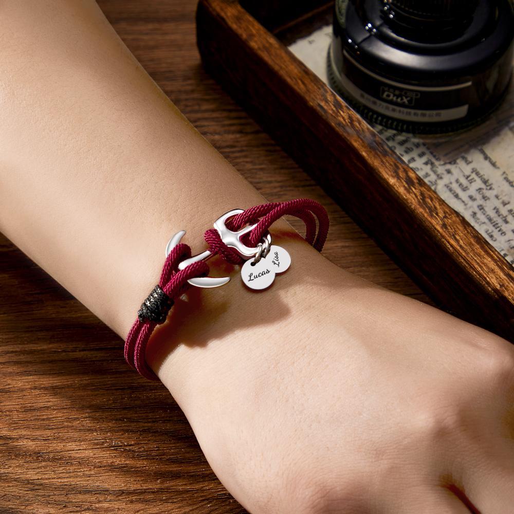 Custom Engraved Bracelet Marine Anchor Cord Bracelet Gift for Men - yournamenecklaceuk