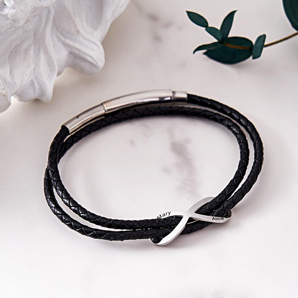 Engraved Infinity Sign Bracelet Set Personalized Leather Bracelet For Couples - yournamenecklaceuk