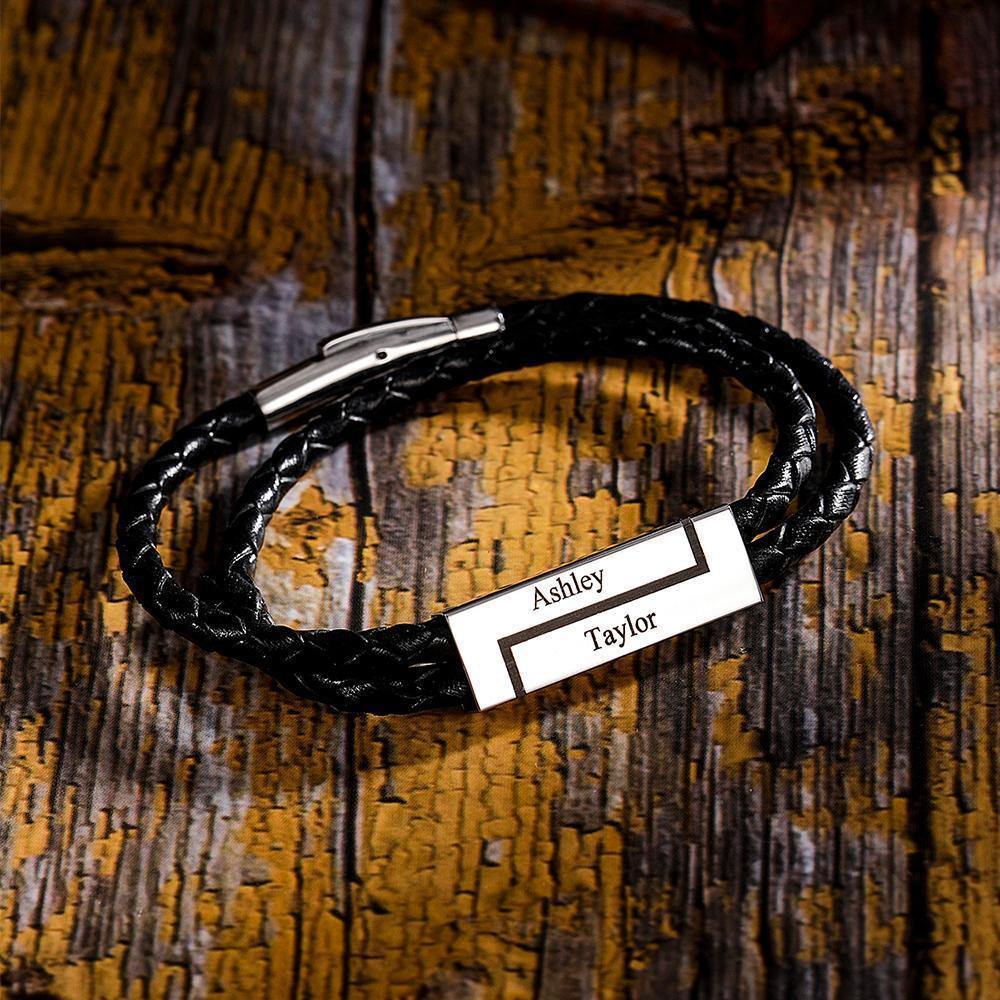 Men's Leather Bracelet Personalised Leather Wrap Bracelet, Engraved Name Bracelet Couple's Gifts