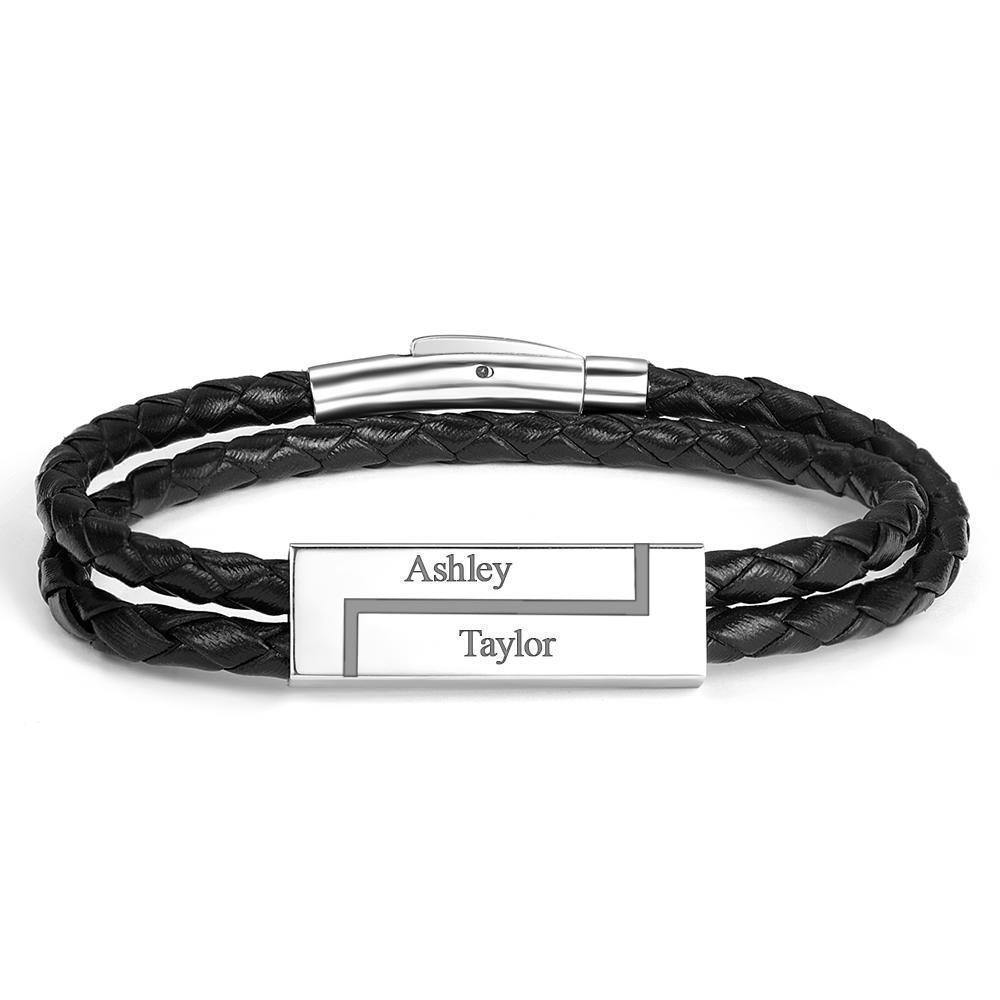 Men's Leather Bracelet Personalised Leather Wrap Bracelet, Engraved Name Bracelet Couple's Gifts