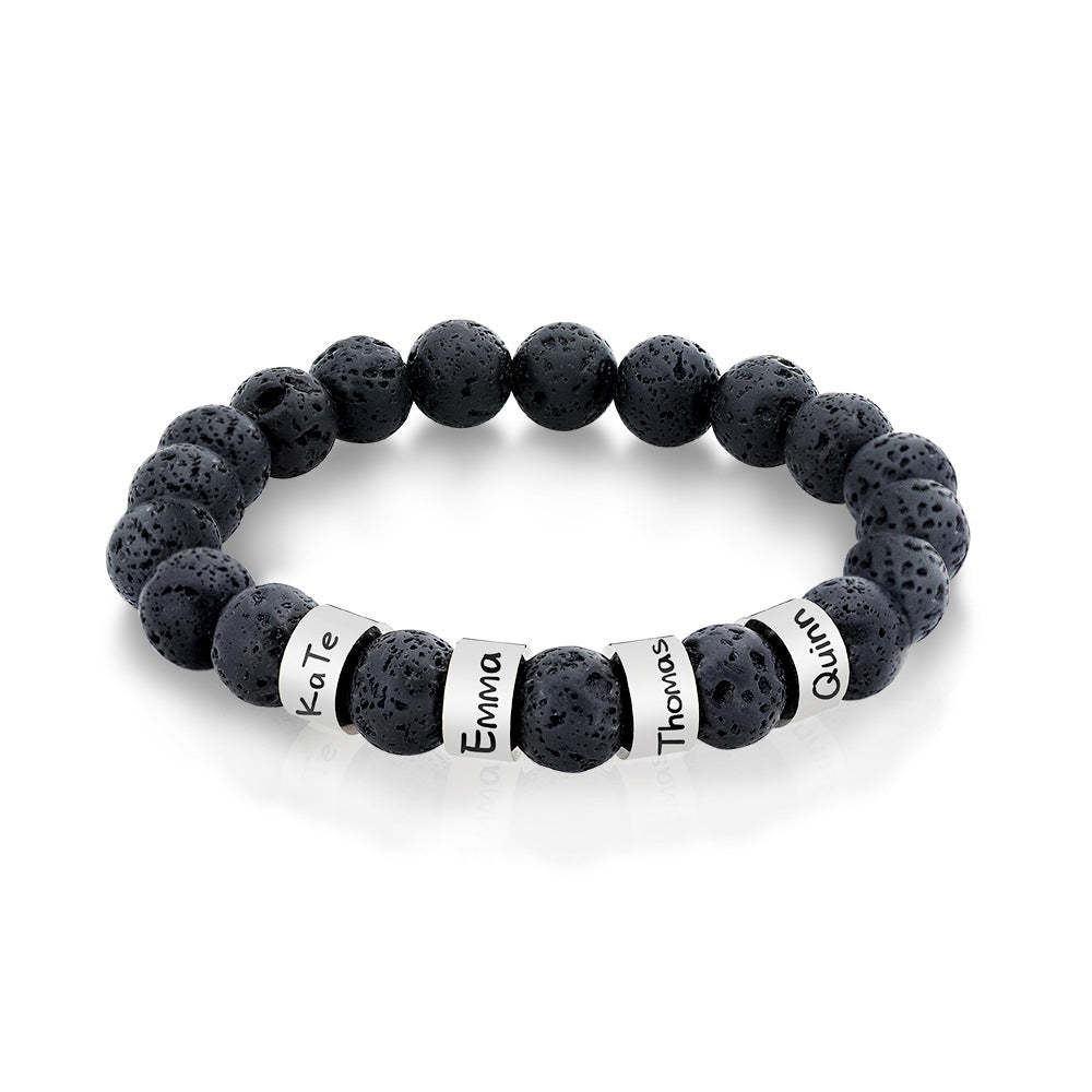 Personalized Name Black Lava Stone Bead Bracelet Gift for Men Husband Father Grandfather - yournamenecklaceuk