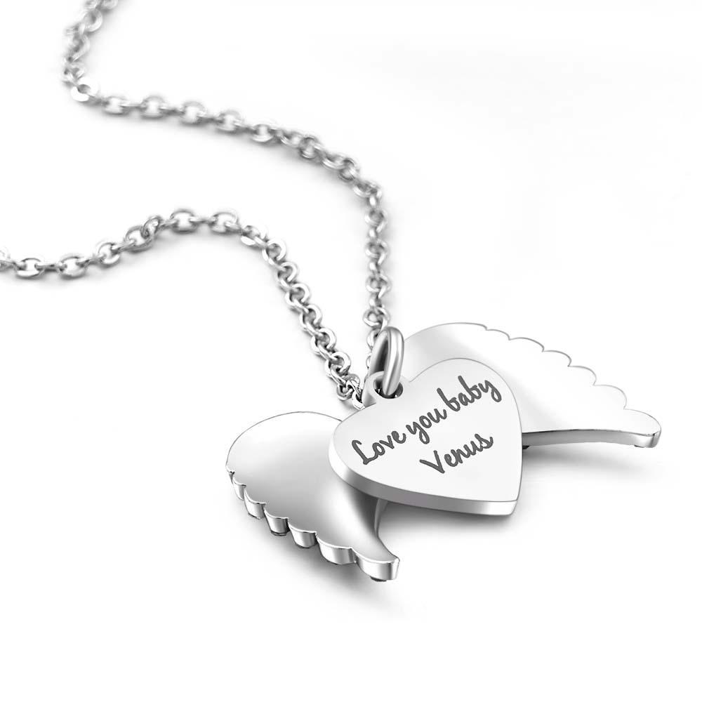 Custom Photo Engraved Necklace Angel Wings Couple Gifts - yournamenecklaceuk