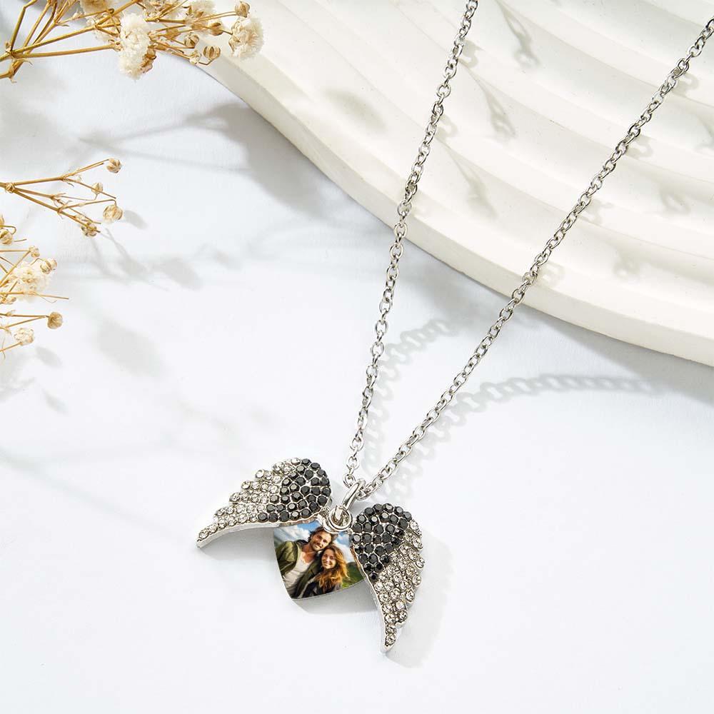 Custom Photo Engraved Necklace Angel Wings Couple Gifts - yournamenecklaceuk