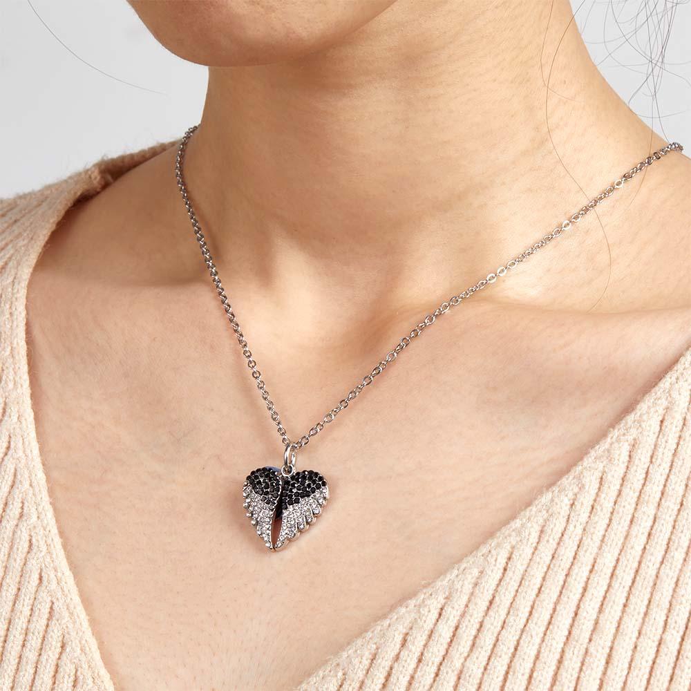 Custom Photo Engraved Necklace Angel Wings Couple Gifts - yournamenecklaceuk
