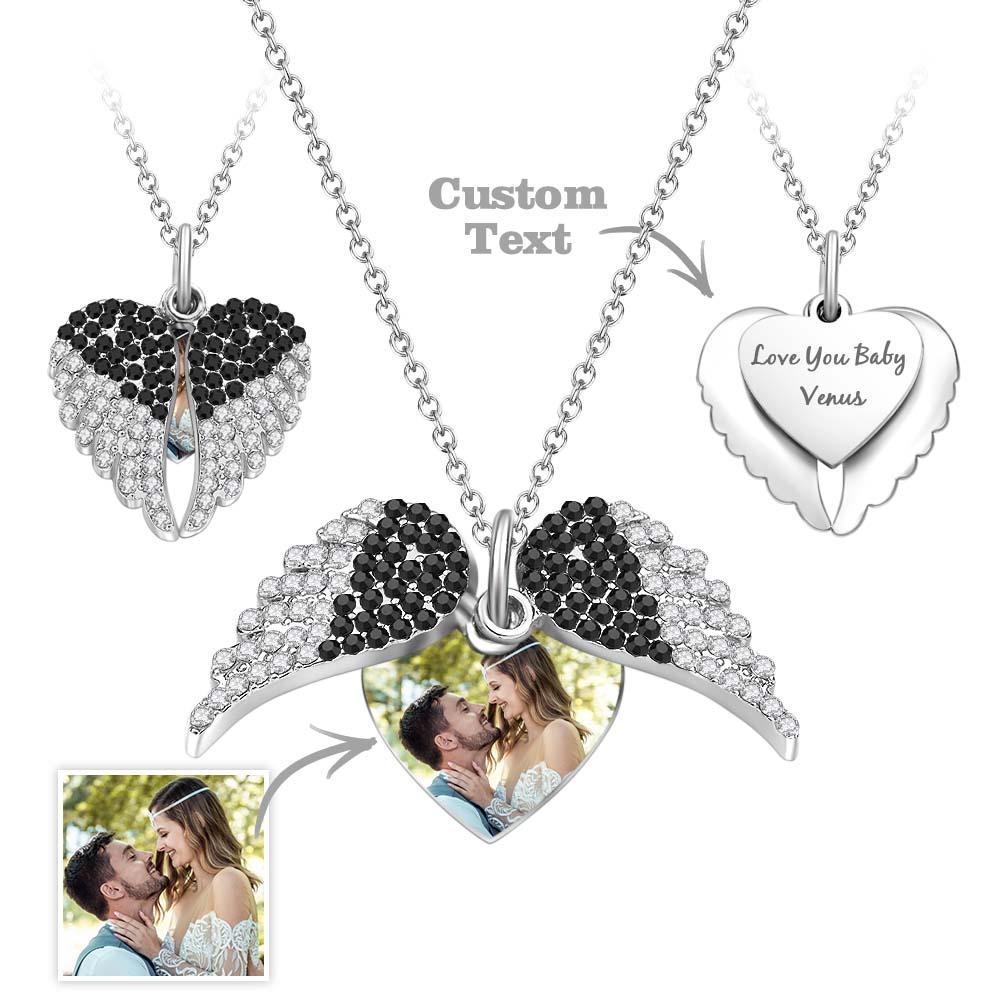 Custom Photo Engraved Necklace Angel Wings Couple Gifts - yournamenecklaceuk
