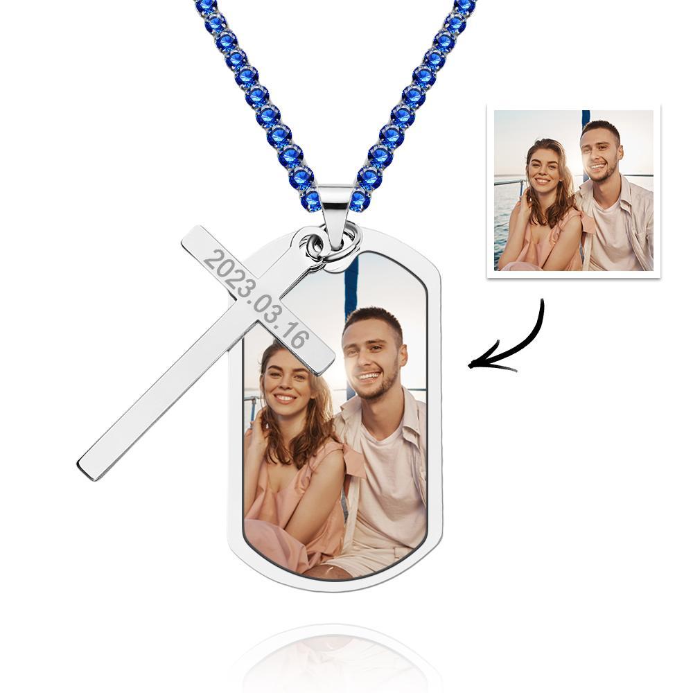 Personalized Necklace for Men Custom Photo and Engraving Tennis Chain Necklace - yournamenecklaceuk