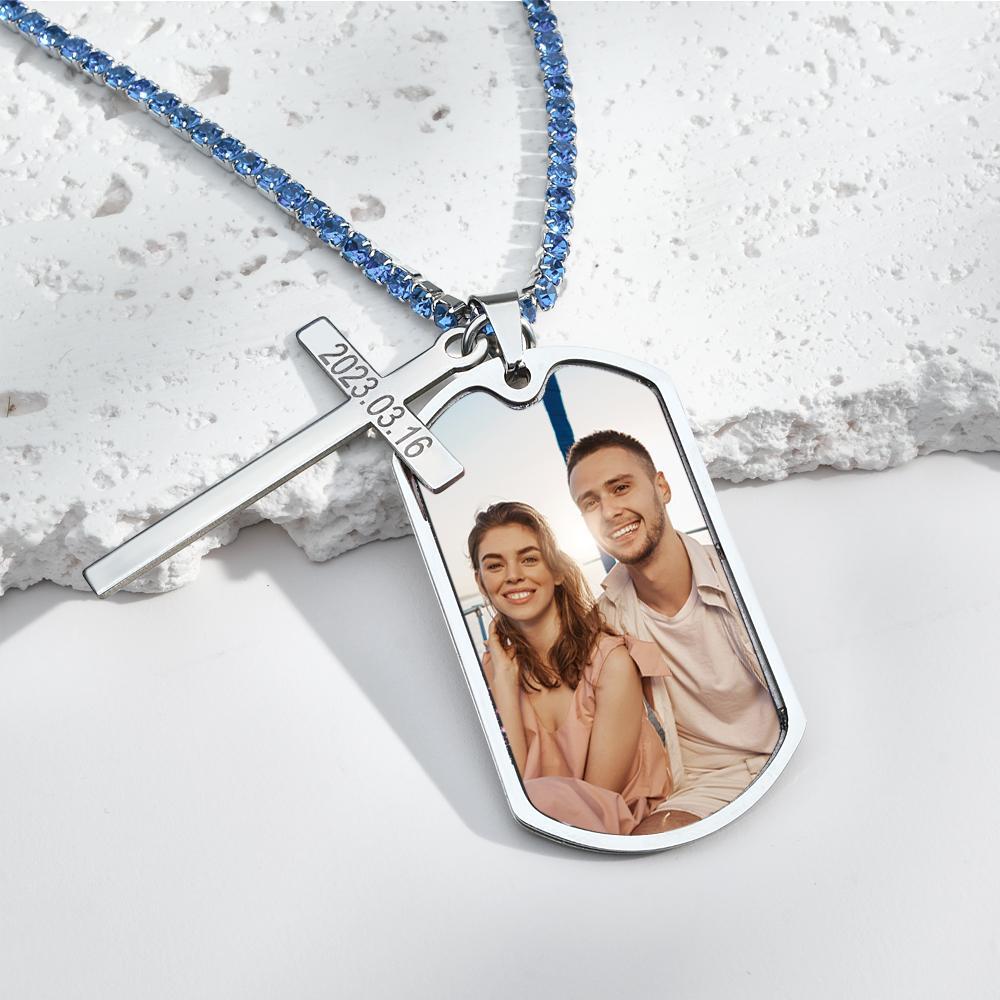 Personalized Necklace for Men Custom Photo and Engraving Tennis Chain Necklace - yournamenecklaceuk
