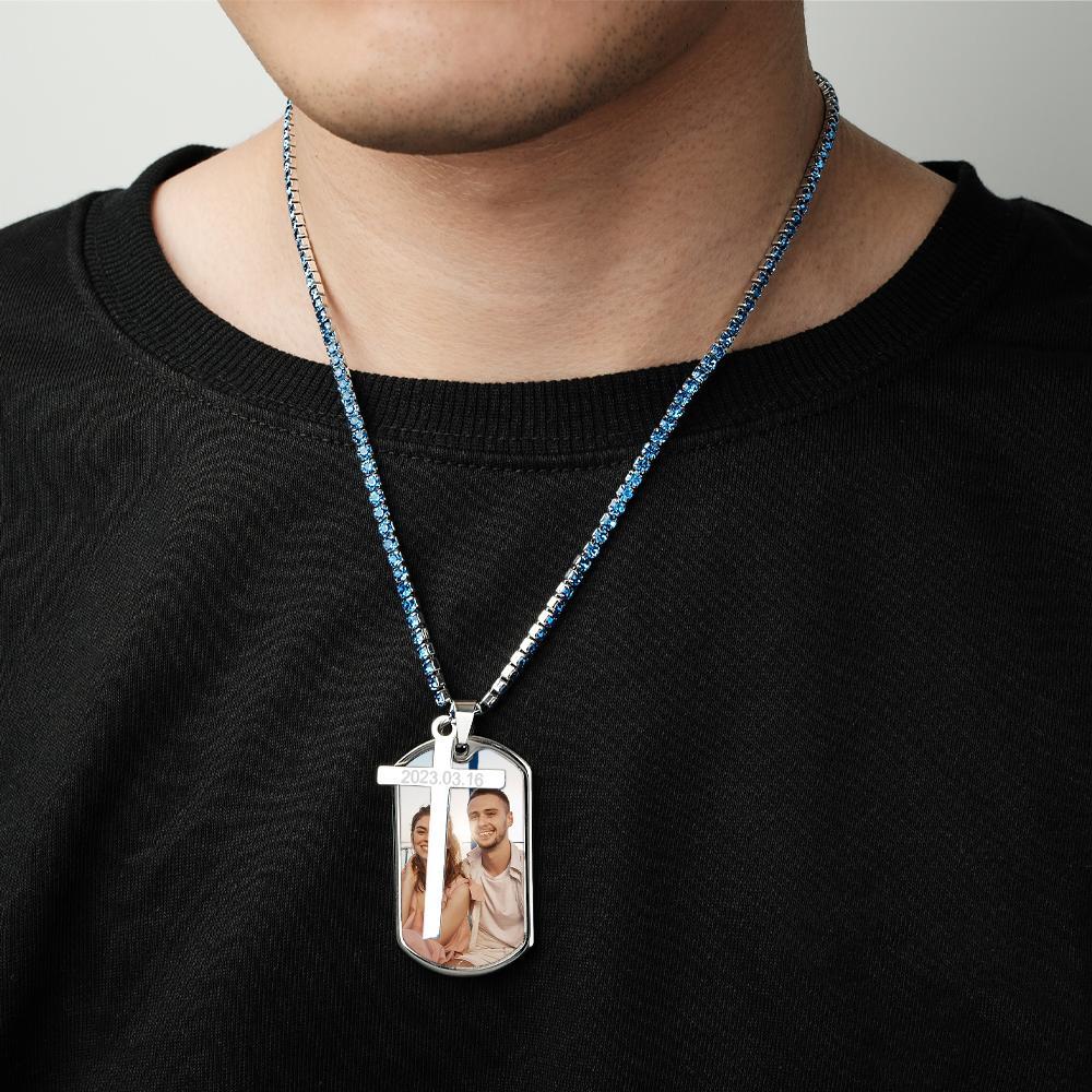 Personalized Necklace for Men Custom Photo and Engraving Tennis Chain Necklace - yournamenecklaceuk
