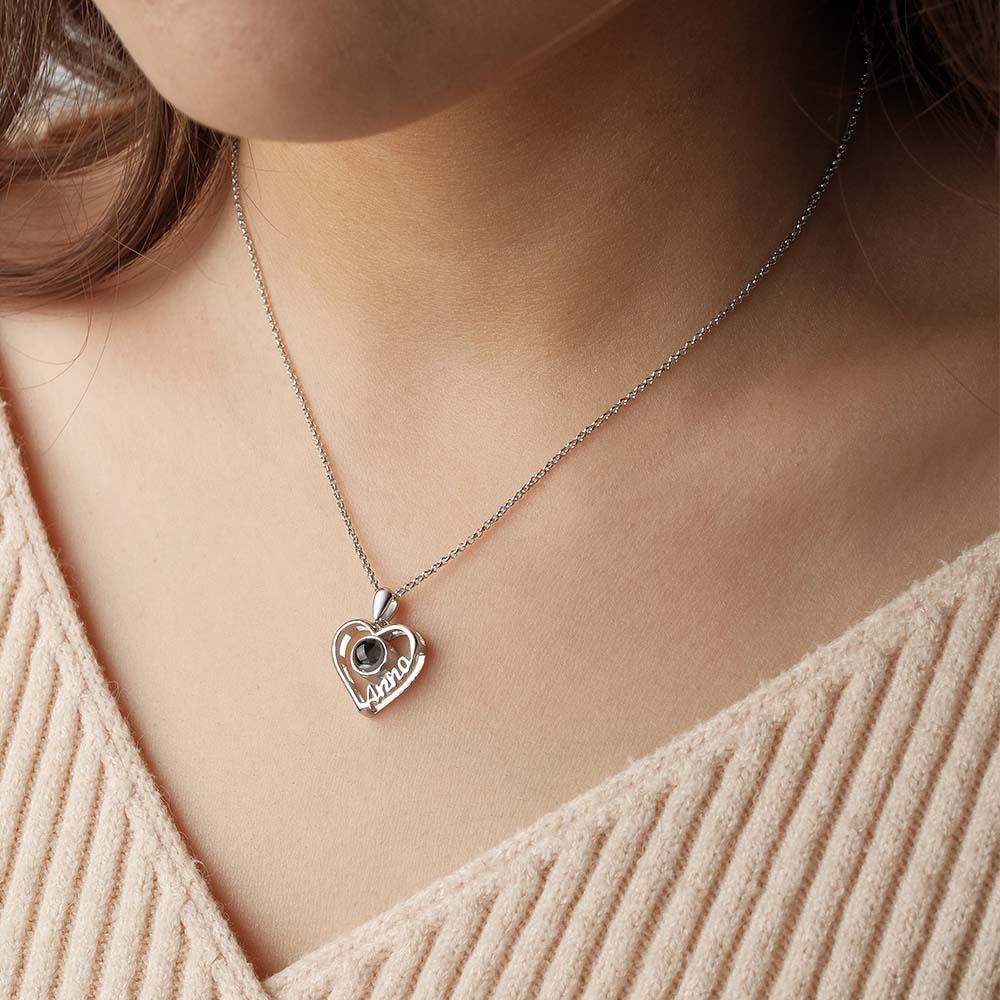 Custom Name Projection Necklace Heart Gift for Her - yournamenecklaceuk