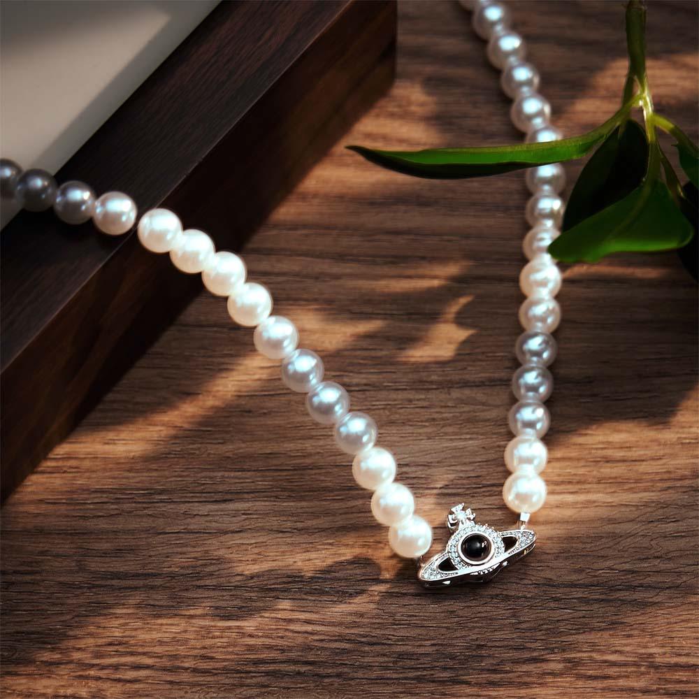 Custom Projection Necklace Planet Pearl Chain Fashion Gift - yournamenecklaceuk