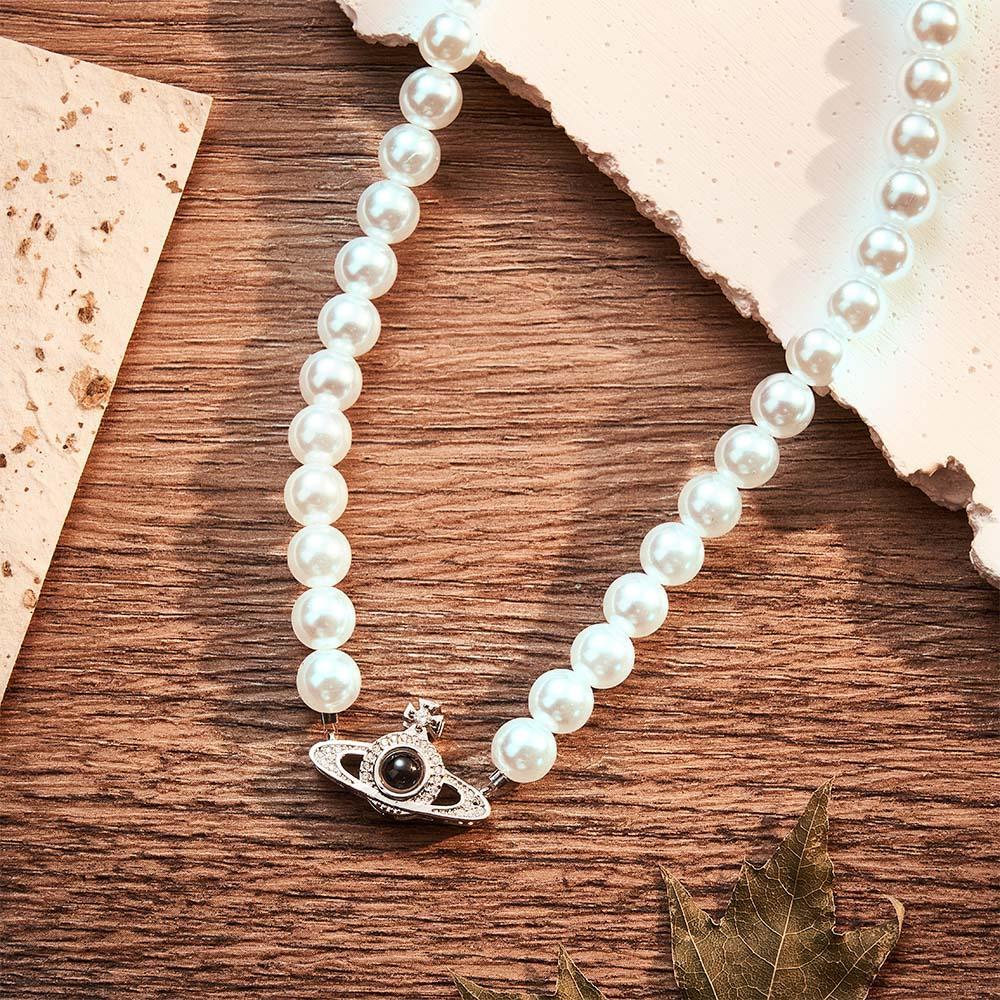 Custom Projection Necklace Planet Pearl Chain Fashion Gift - yournamenecklaceuk