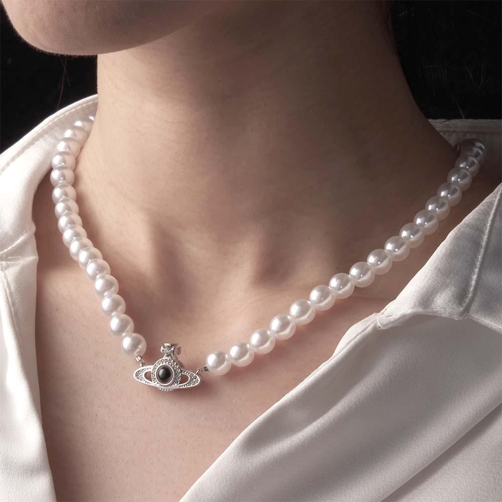 Custom Projection Necklace Planet Pearl Chain Fashion Gift - yournamenecklaceuk