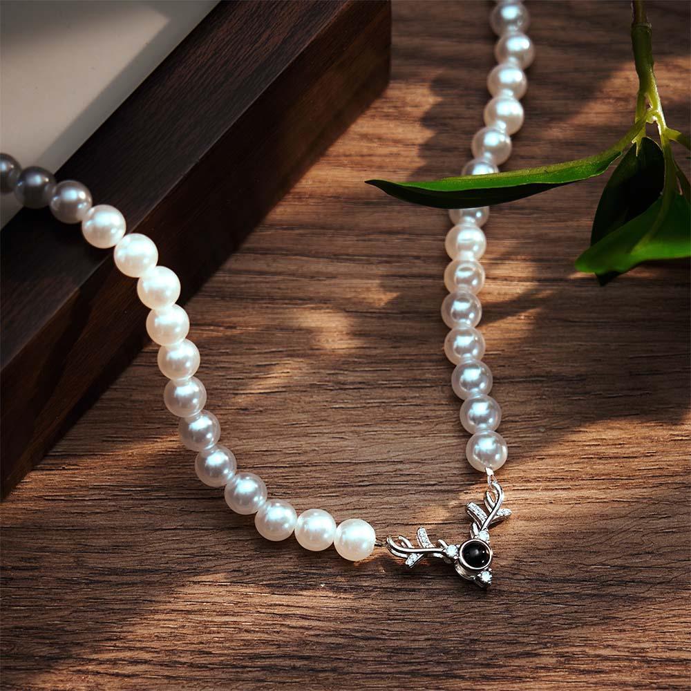 Custom Projection Necklace Antlers Pearl Chain Romantic Gift - yournamenecklaceuk