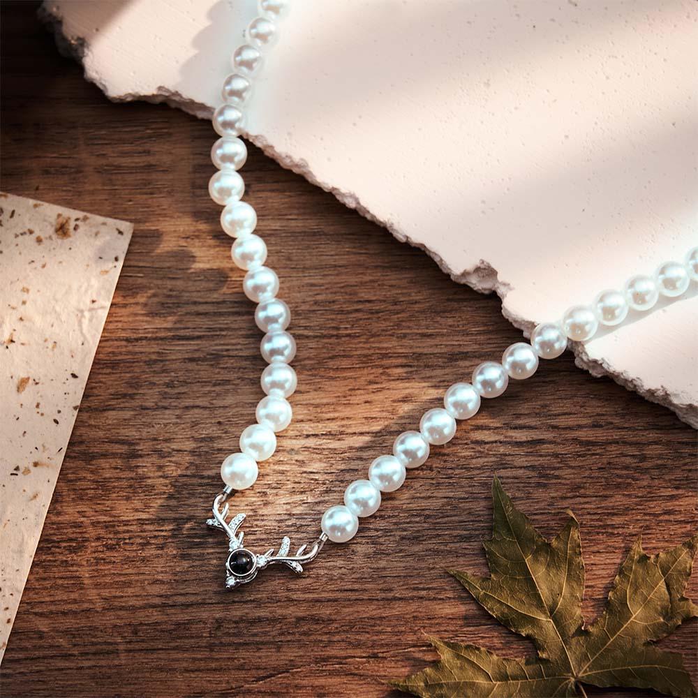 Custom Projection Necklace Antlers Pearl Chain Romantic Gift - yournamenecklaceuk