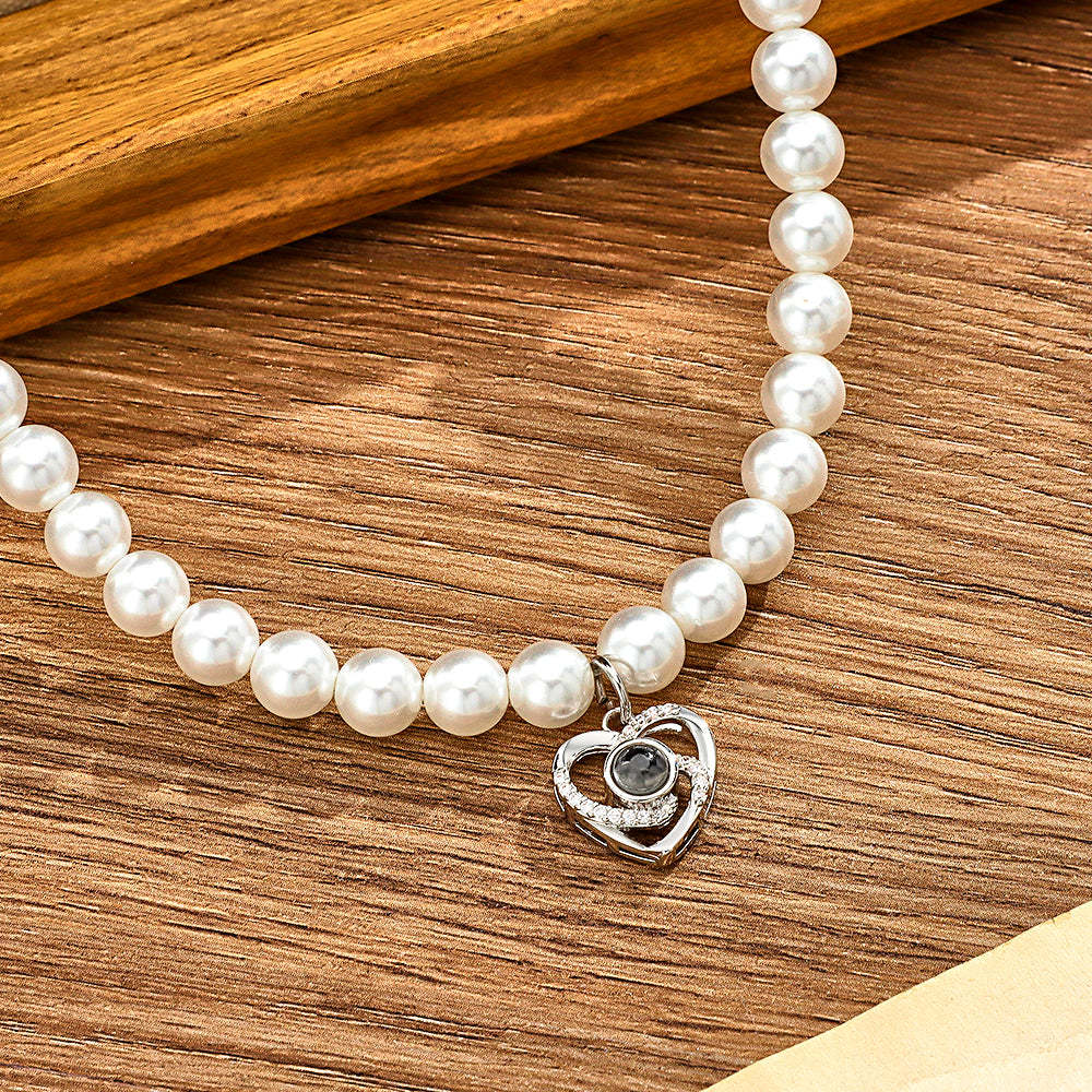 Custom Projection Necklace Pearl Chain Diamond Heart Gift - yournamenecklaceuk